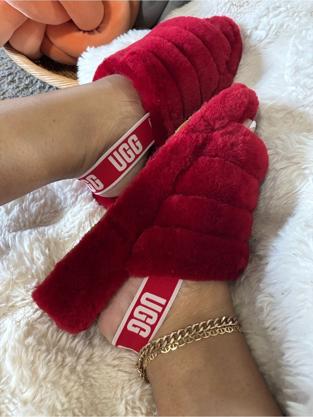 UGG Women’s Red Plush Cozy Slide Slippers